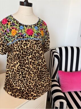 Layerz Clothing Leopard print embroidered blouse/tunic